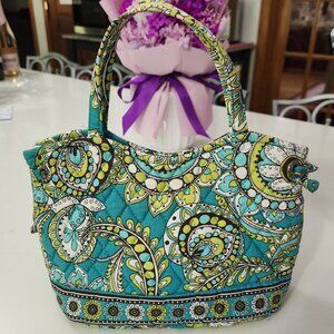 Vera Bradley Peacock Sherry Bag Quilted Blue Green Paisley Purse Handbag Retired
